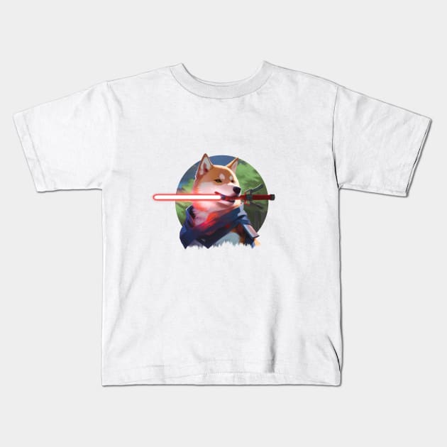 Shiba Warrior in the Enchanted Woods Kids T-Shirt by ColorMingle